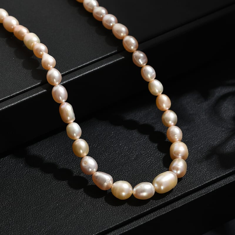 GCS D'Joy Peach Freshwater Pearl Necklace in 18K Vermeil Yellow Gold Over Sterling Silver 18 Inches