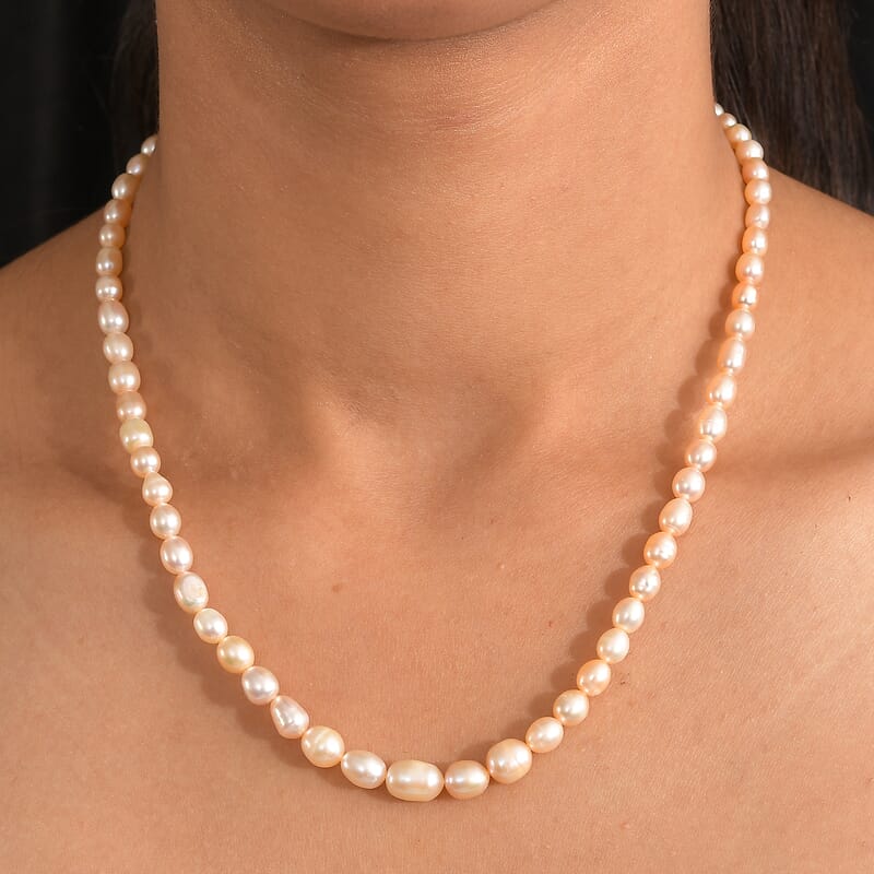 GCS D'Joy Peach Freshwater Pearl Necklace in 18K Vermeil Yellow Gold Over Sterling Silver 18 Inches