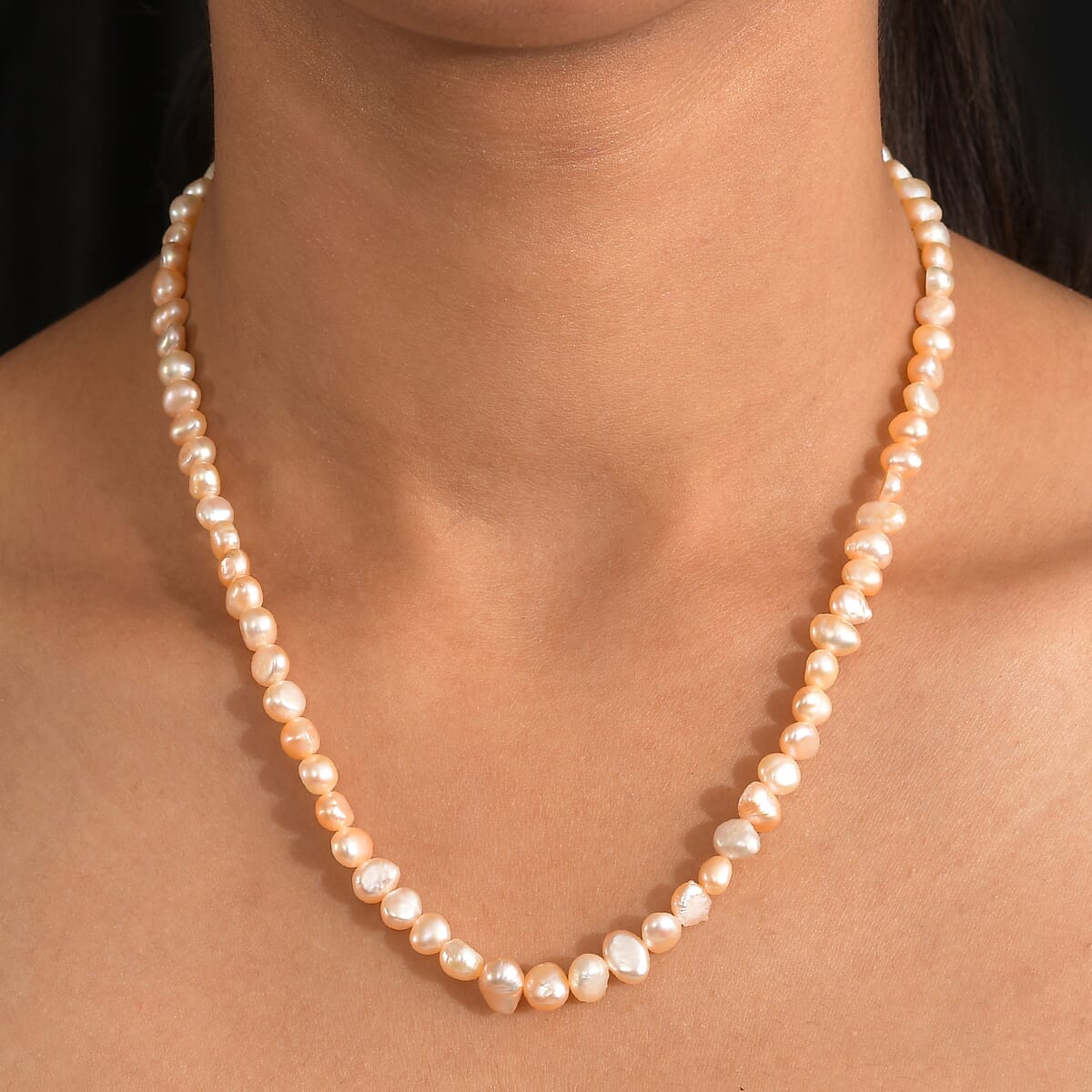 D'Joy Peach Freshwater Pearl Necklace in 18K Vermeil Yellow Gold Over Sterling Silver 18 Inches image number 2
