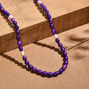 D'Joy Purple Dyed Pearl and Freshwater Pearl Necklace in Rhodium Over Sterling Silver 18 Inches