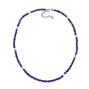 D'Joy Purple Dyed Pearl and Freshwater Pearl Necklace in Rhodium Over Sterling Silver 18 Inches