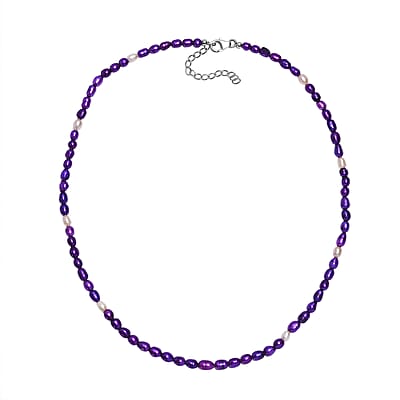 D'Joy Purple Dyed Pearl and Freshwater Pearl Necklace in Rhodium Over Sterling Silver 18 Inches
