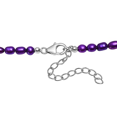 D'Joy Purple Dyed Pearl and Freshwater Pearl Necklace in Rhodium Over Sterling Silver 18 Inches