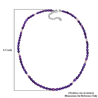 D'Joy Purple Dyed Pearl and Freshwater Pearl Necklace in Rhodium Over Sterling Silver 18 Inches