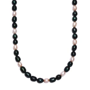 D'Joy Green Dyed Pearl, Freshwater Pearl Necklace in Rhodium Over Sterling Silver 18 Inches