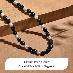 D'Joy Green Dyed Pearl, Freshwater Pearl Necklace in Rhodium Over Sterling Silver 18 Inches