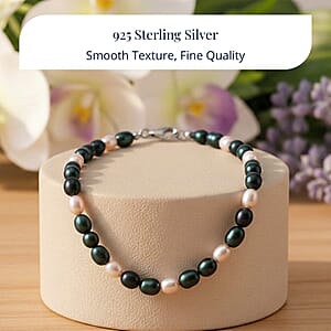 D'Joy Green Dyed Pearl, Freshwater Pearl Necklace in Rhodium Over Sterling Silver 18 Inches