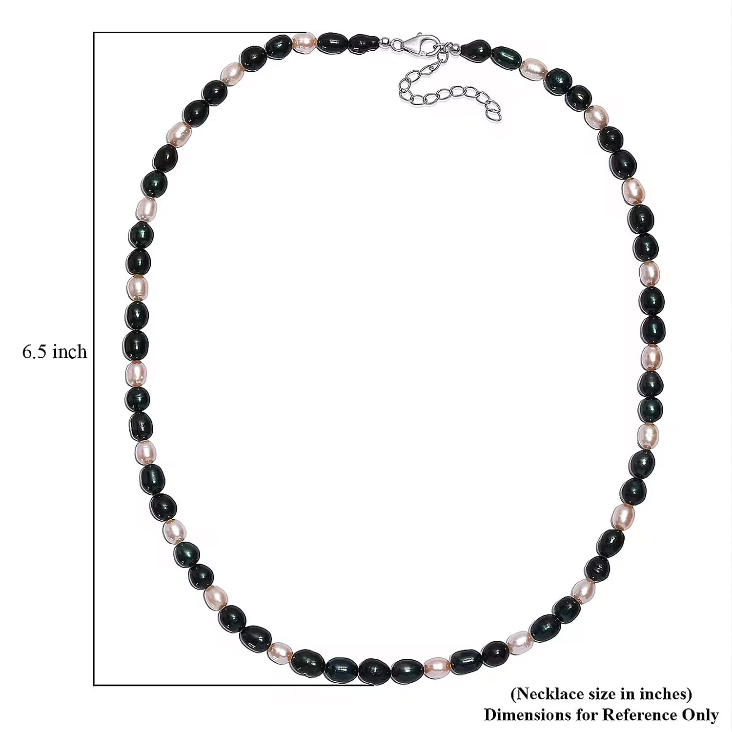 D'Joy Green Dyed Pearl, Freshwater Pearl Necklace in Rhodium Over Sterling Silver 18 Inches