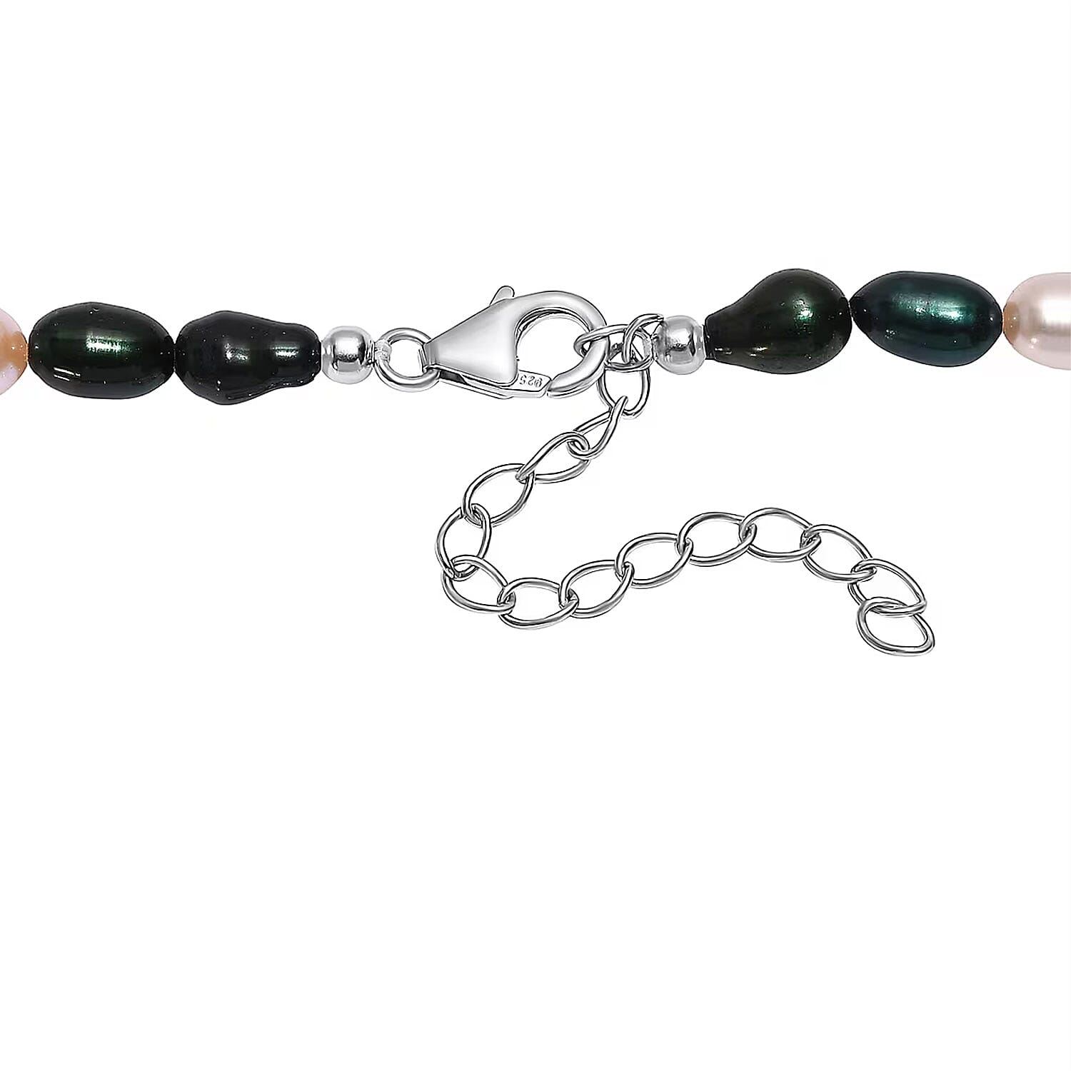 D'Joy Green Dyed Pearl, Freshwater Pearl Necklace in Rhodium Over Sterling Silver 18 Inches