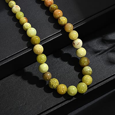 Green Opal 180.00 ctw Beaded Necklace in Rhodium Over Sterling Silver 18 Inches