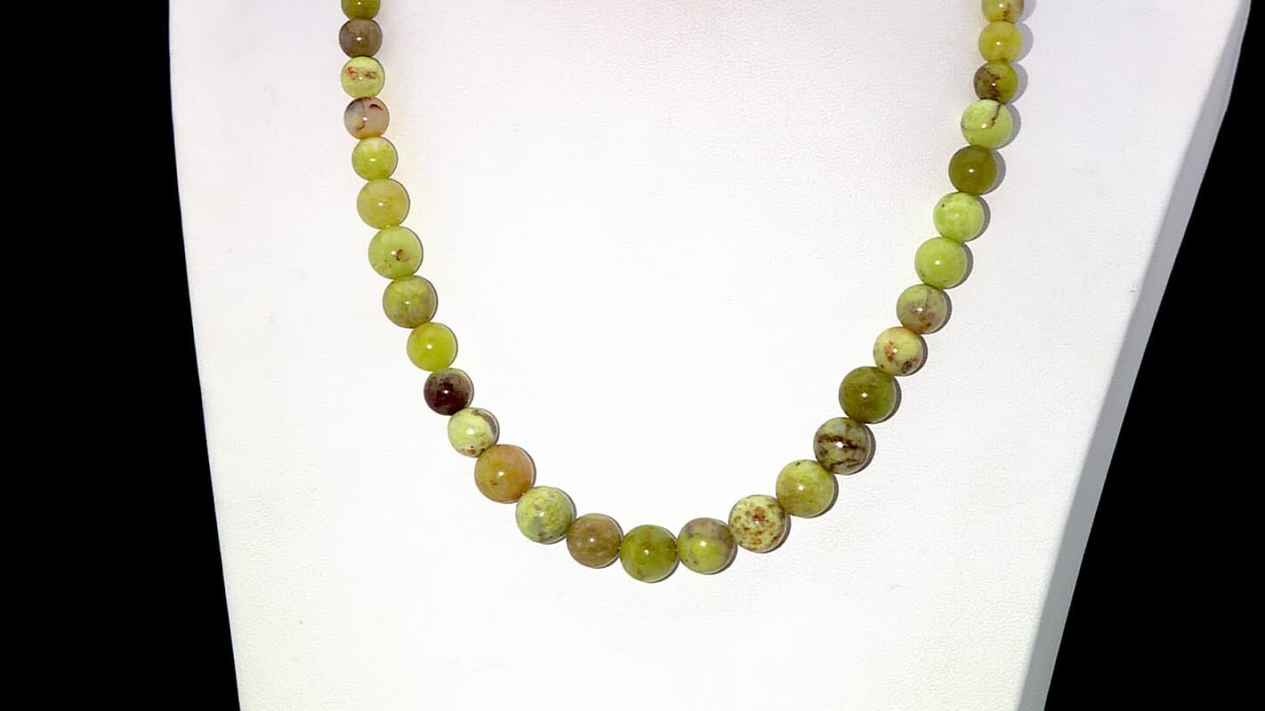 Green Opal 180.00 ctw Beaded Necklace in Rhodium Over Sterling Silver 18 Inches