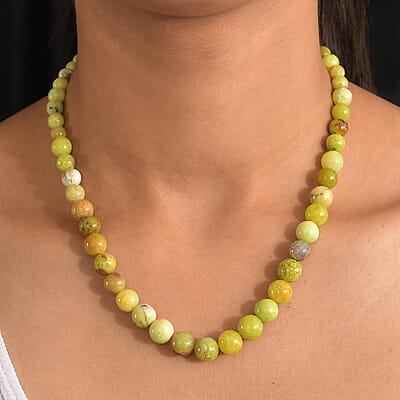 Green Opal 180.00 ctw Beaded Necklace in Rhodium Over Sterling Silver 18 Inches