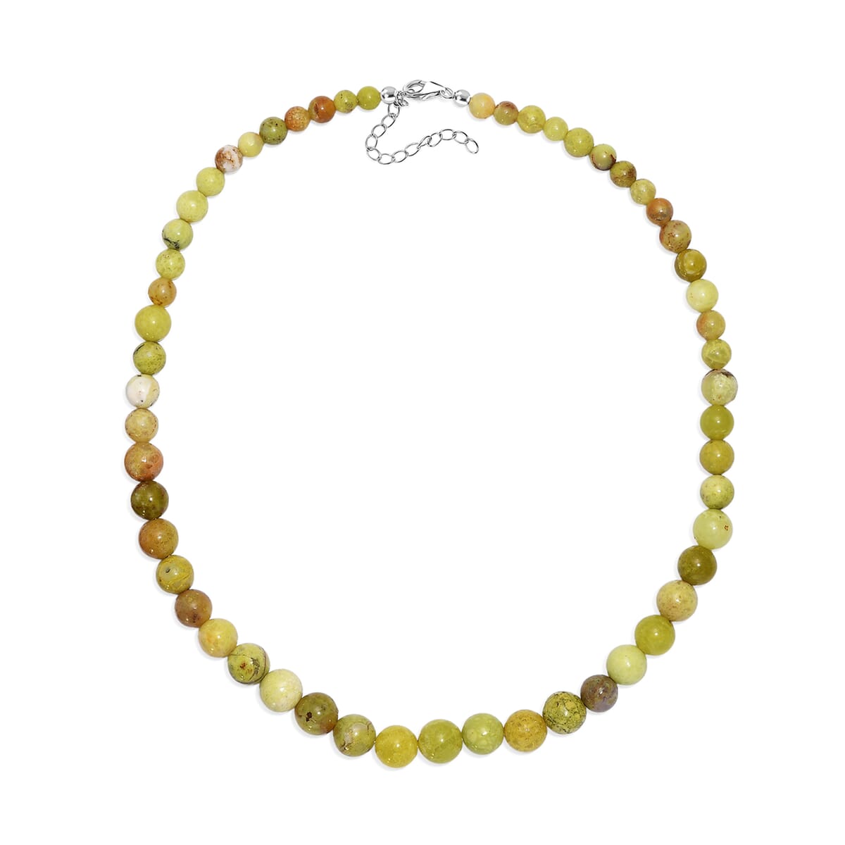 Green Opal 180.00 ctw Beaded Necklace in Rhodium Over Sterling Silver 18 Inches image number 3