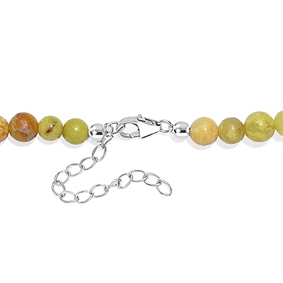Green Opal 180.00 ctw Beaded Necklace in Rhodium Over Sterling Silver 18 Inches