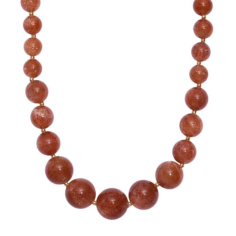 D'Joy AAAA RARE FIND Golden Sunstone 200.00 ctw Golden Glow Beaded Necklace in 18K Vermeil Yellow Gold Over Sterling Silver 18-20 Inches