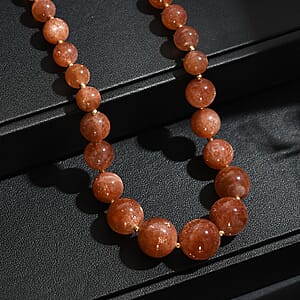D'Joy AAAA RARE FIND Golden Sunstone 200.00 ctw Goldon Glow Beaded Necklace in 18K Vermeil Yellow Gold Over Sterling Silver 18-20 Inches