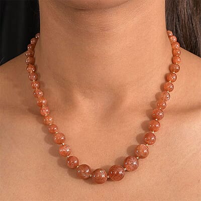 D'Joy AAAA RARE FIND Golden Sunstone 200.00 ctw Golden Glow Beaded Necklace in 18K Vermeil Yellow Gold Over Sterling Silver 18-20 Inches