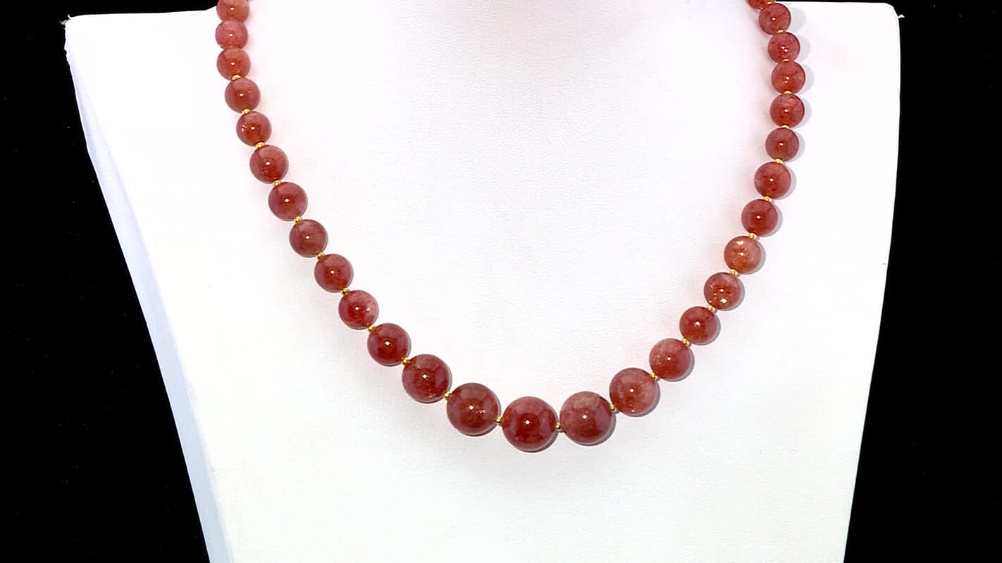 D'Joy AAAA RARE FIND Golden Sunstone 200.00 ctw Goldon Glow Beaded Necklace in 18K Vermeil Yellow Gold Over Sterling Silver 18-20 Inches
