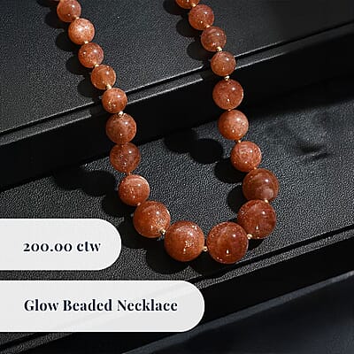 D'Joy AAAA RARE FIND Golden Sunstone 200.00 ctw Golden Glow Beaded Necklace in 18K Vermeil Yellow Gold Over Sterling Silver 18-20 Inches