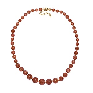 D'Joy AAAA RARE FIND Golden Sunstone 200.00 ctw Goldon Glow Beaded Necklace in 18K Vermeil Yellow Gold Over Sterling Silver 18-20 Inches