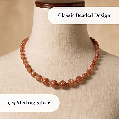 D'Joy AAAA RARE FIND Golden Sunstone 200.00 ctw Golden Glow Beaded Necklace in 18K Vermeil Yellow Gold Over Sterling Silver 18-20 Inches