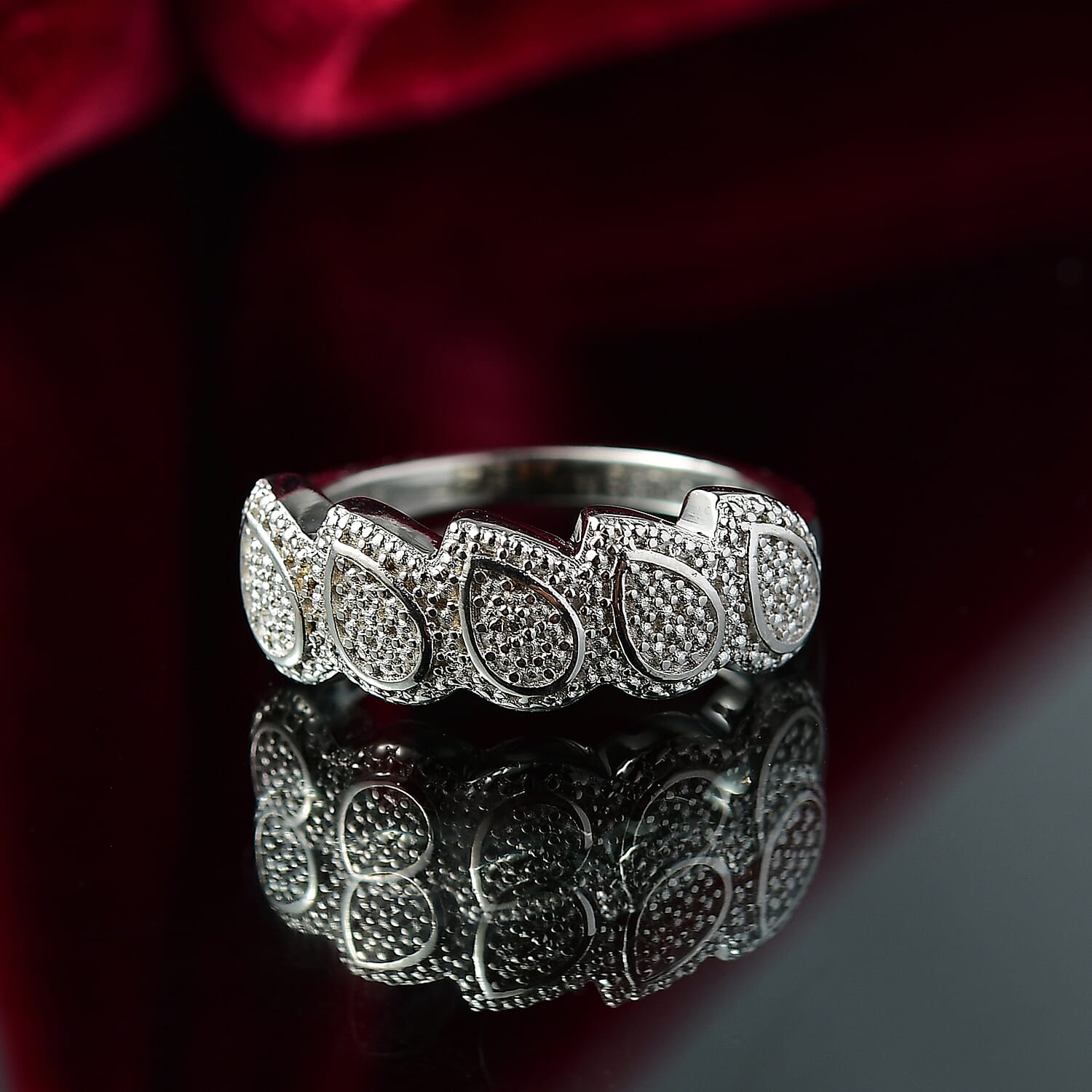 EverTrue White Diamond Accent Tears of Light Ring in Platinum Bond (Size 10.0)