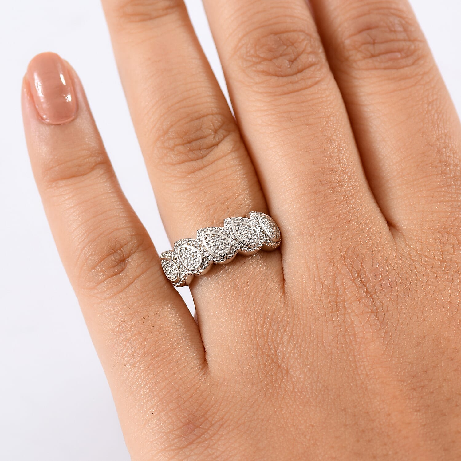 EverTrue White Diamond Accent Tears of Light Ring in Platinum Bond (Size 10.0)