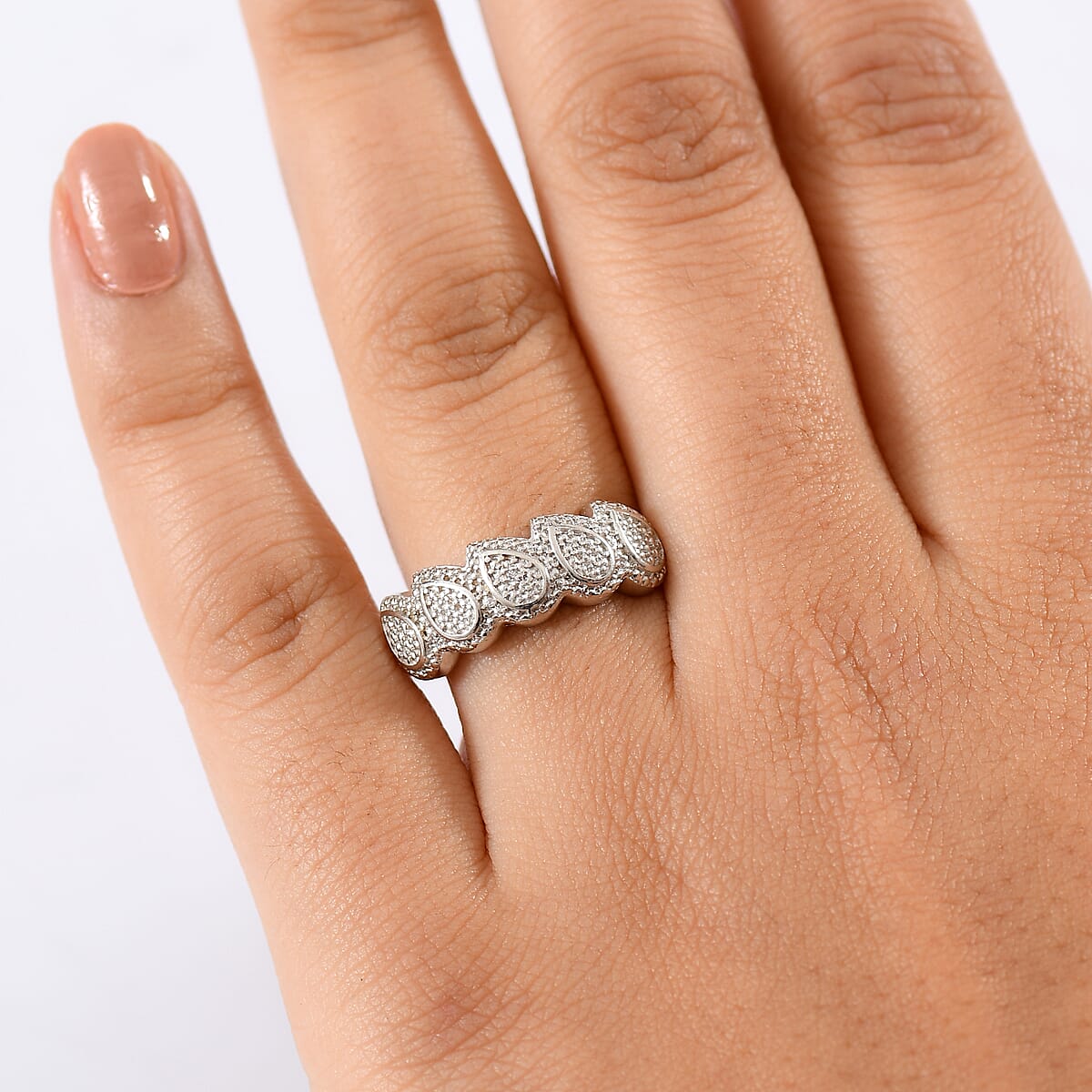 EverTrue White Diamond Accent Tears of Light Ring in Platinum Bond (Size 10.0) image number 2