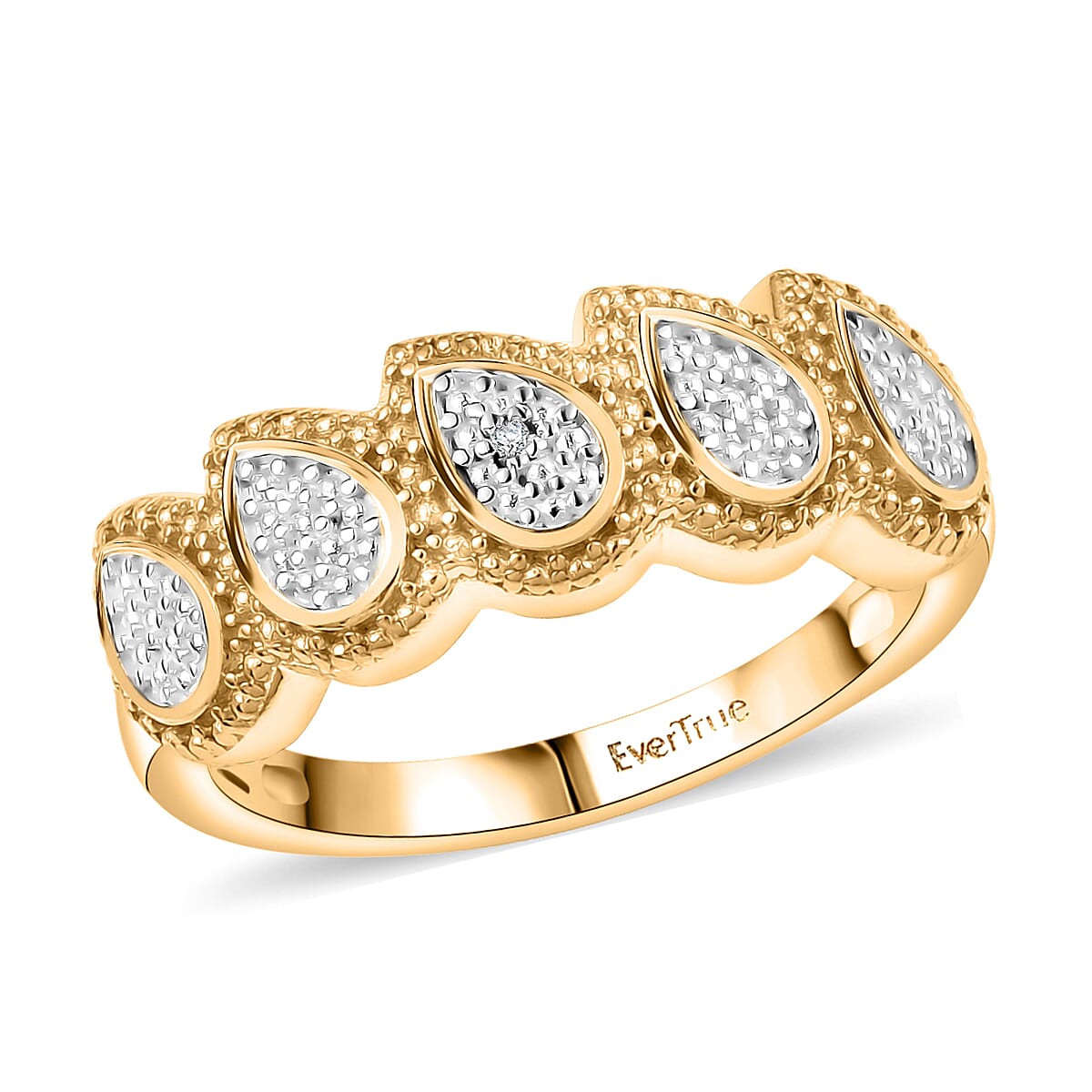 EverTrue White Diamond Accent Tear of Light Ring in 18K YG Plated and Platinum Bond (Size 6.0) image number 0