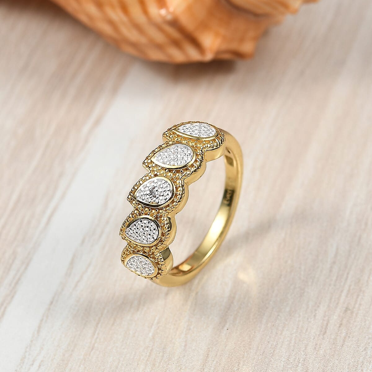 EverTrue White Diamond Accent Tear of Light Ring in 18K YG Plated and Platinum Bond (Size 6.0) image number 1