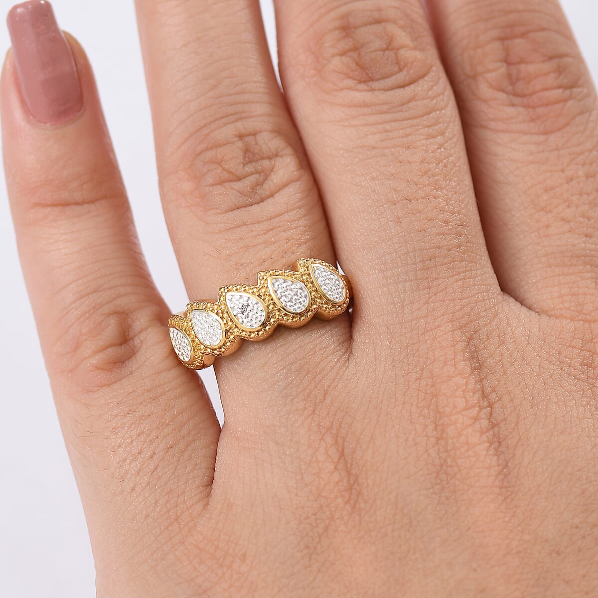 EverTrue White Diamond Accent Tear of Light Ring in 18K YG Plated and Platinum Bond (Size 6.0) image number 2