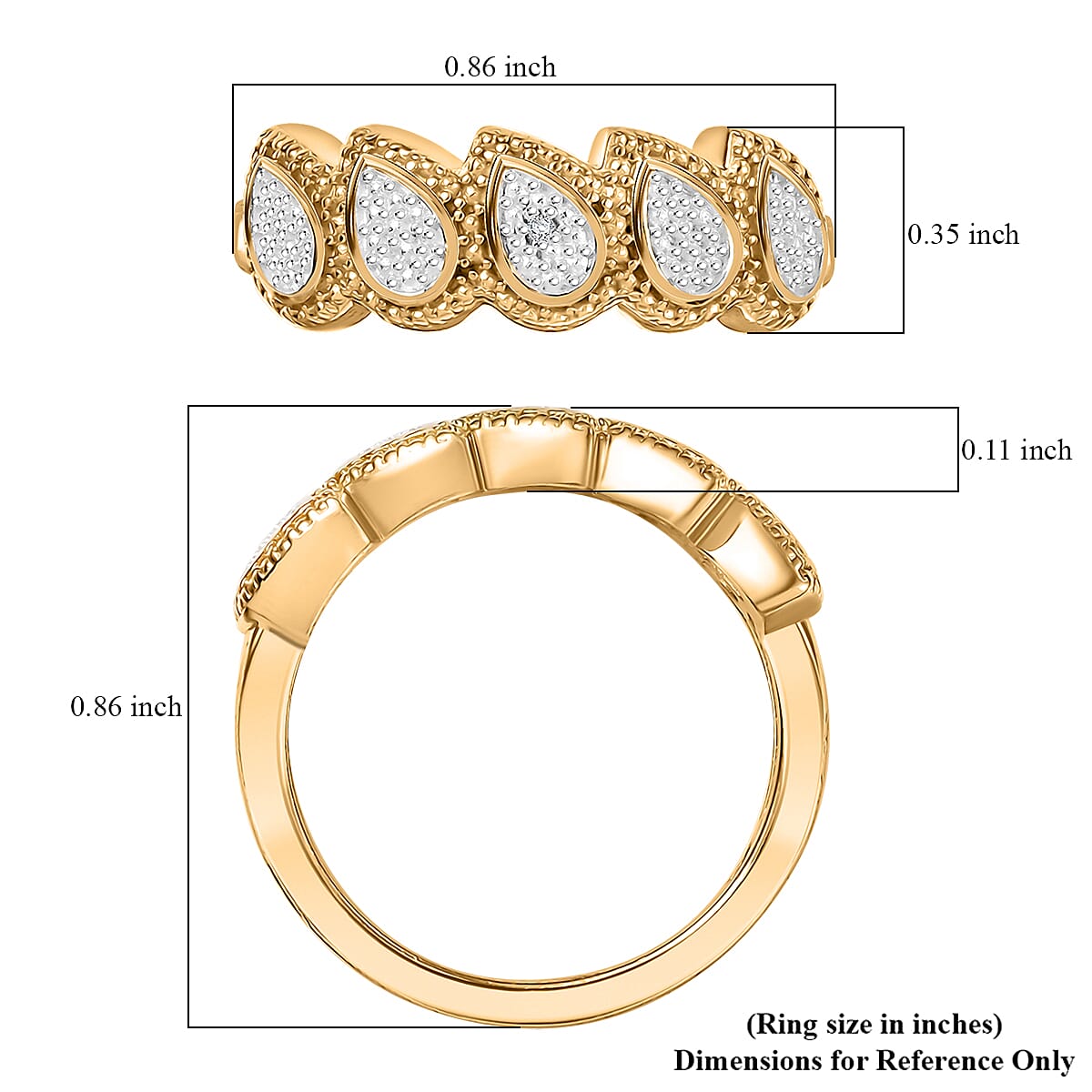 EverTrue White Diamond Accent Tear of Light Ring in 18K YG Plated and Platinum Bond (Size 6.0) image number 5