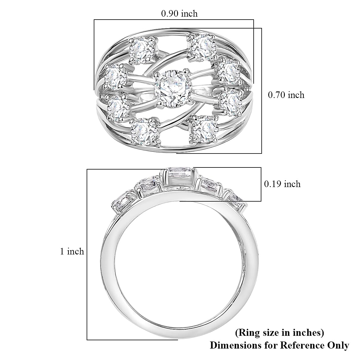 EverTrue Lab Created White Sapphire 2.30 ctw Ring in Platinum Bond (Size 6.0) image number 5