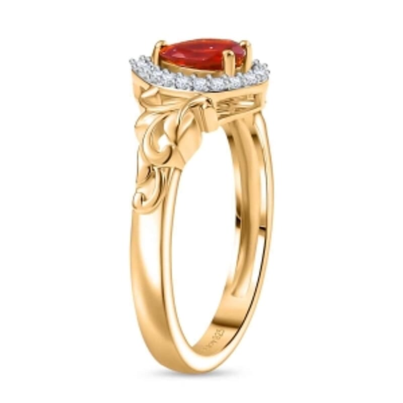 Crimson Fire Opal and White Zircon 0.45 ctw Ring in Vermeil Yellow Gold Over Sterling Silver (Size 9)