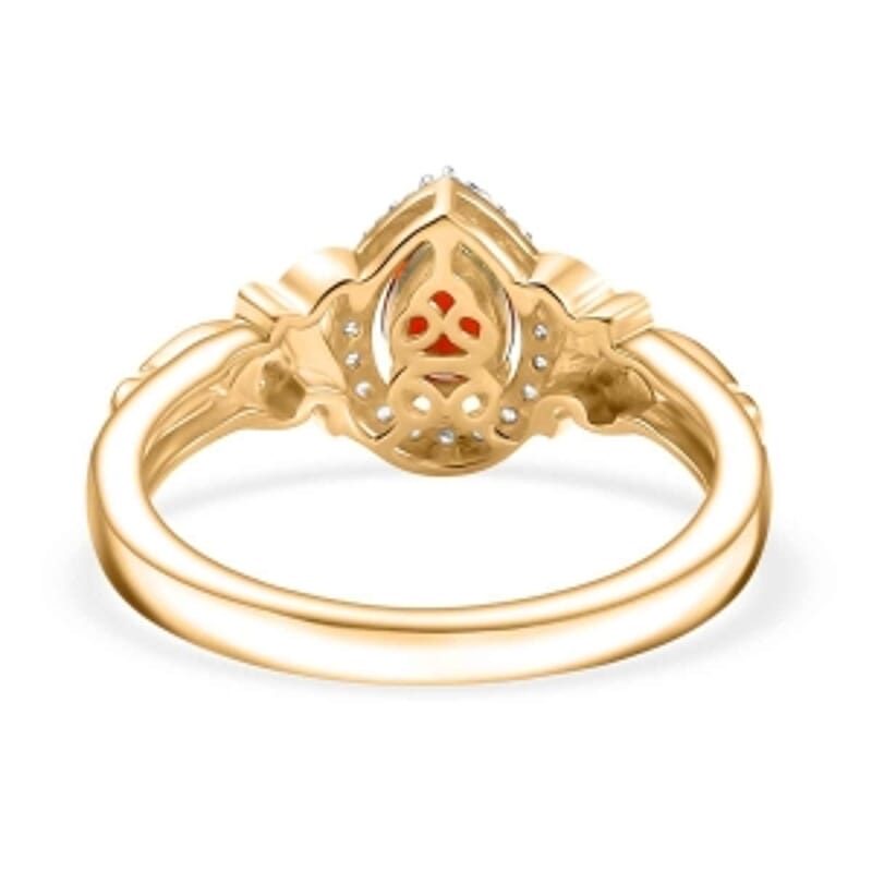Crimson Fire Opal and White Zircon 0.45 ctw Ring in Vermeil Yellow Gold Over Sterling Silver (Size 9)