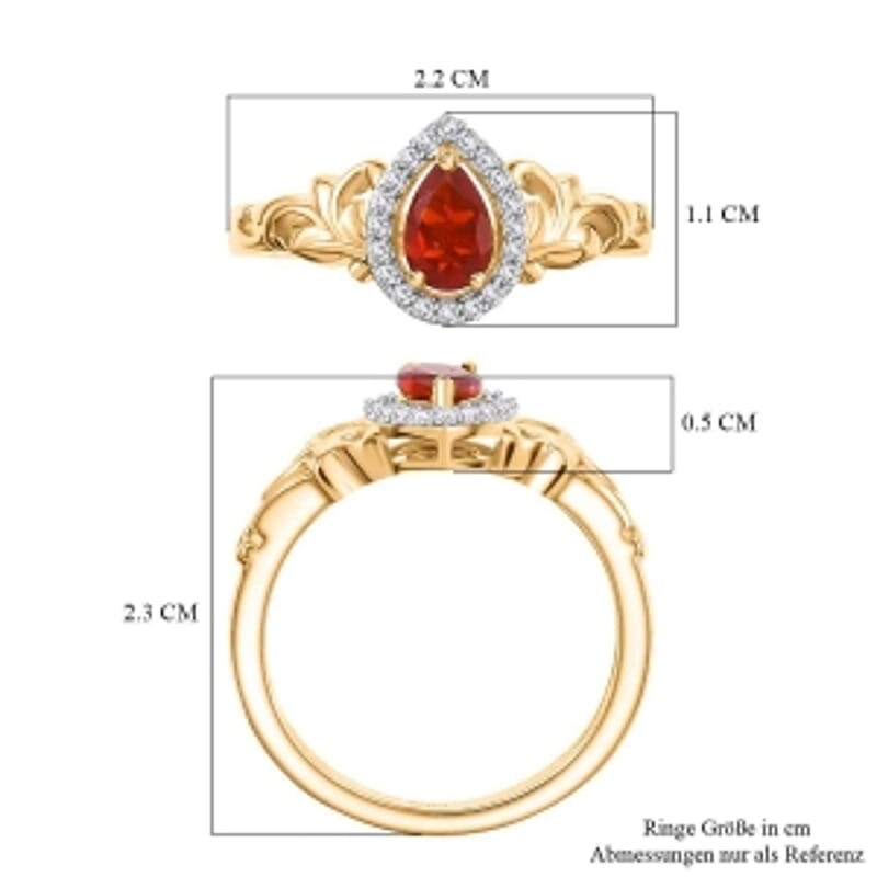 Crimson Fire Opal and White Zircon 0.45 ctw Ring in Vermeil Yellow Gold Over Sterling Silver (Size 9)