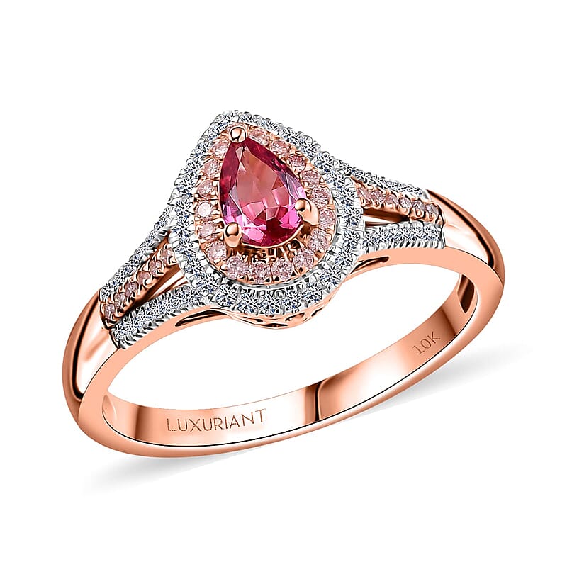 AAA Mahenge Spinel, Lab Grown Pink and White Diamond Ring in 10K Rose Gold 0.85 ctw (Size 11.0)
