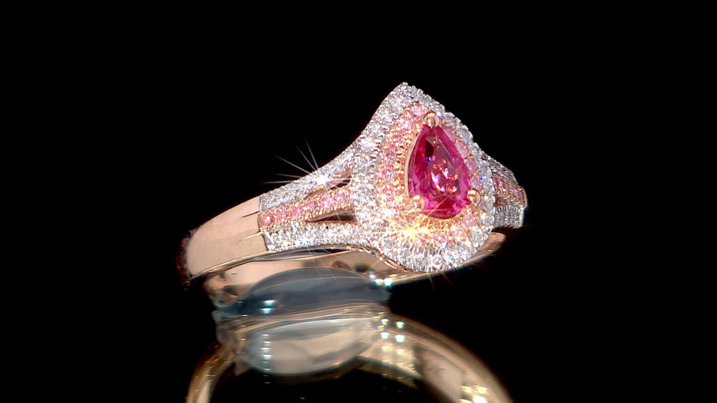 10K Rose Gold AAA Mahenge Spinel, Luxuriant Lab Grown Pink and White Diamond (VS) Ring (Size 10.0) 0.85 ctw