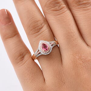 AAA Mahenge Spinel, Lab Grown Pink and White Diamond Ring in 10K Rose Gold 0.85 ctw (Size 7.0)