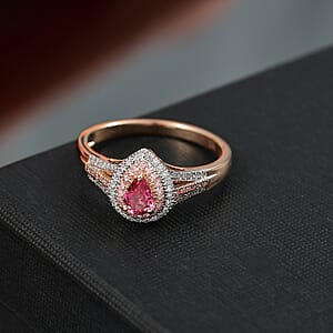 AAA Mahenge Spinel, Lab Grown Pink and White Diamond Ring in 10K Rose Gold 0.85 ctw (Size 8.0)