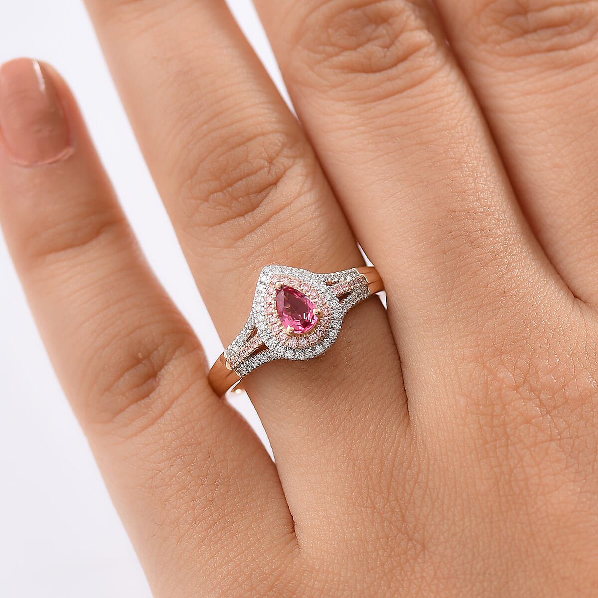 AAA Mahenge Spinel, Luxuriant Lab Grown Pink and White Diamond VS 0.85 ctw Majestic Blush Ring in 10K Rose Gold (Size 9.0) image number 2