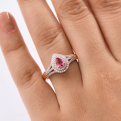 AAA Mahenge Spinel, Lab Grown Pink and White Diamond Ring in 10K Rose Gold 0.85 ctw (Size 9.0)