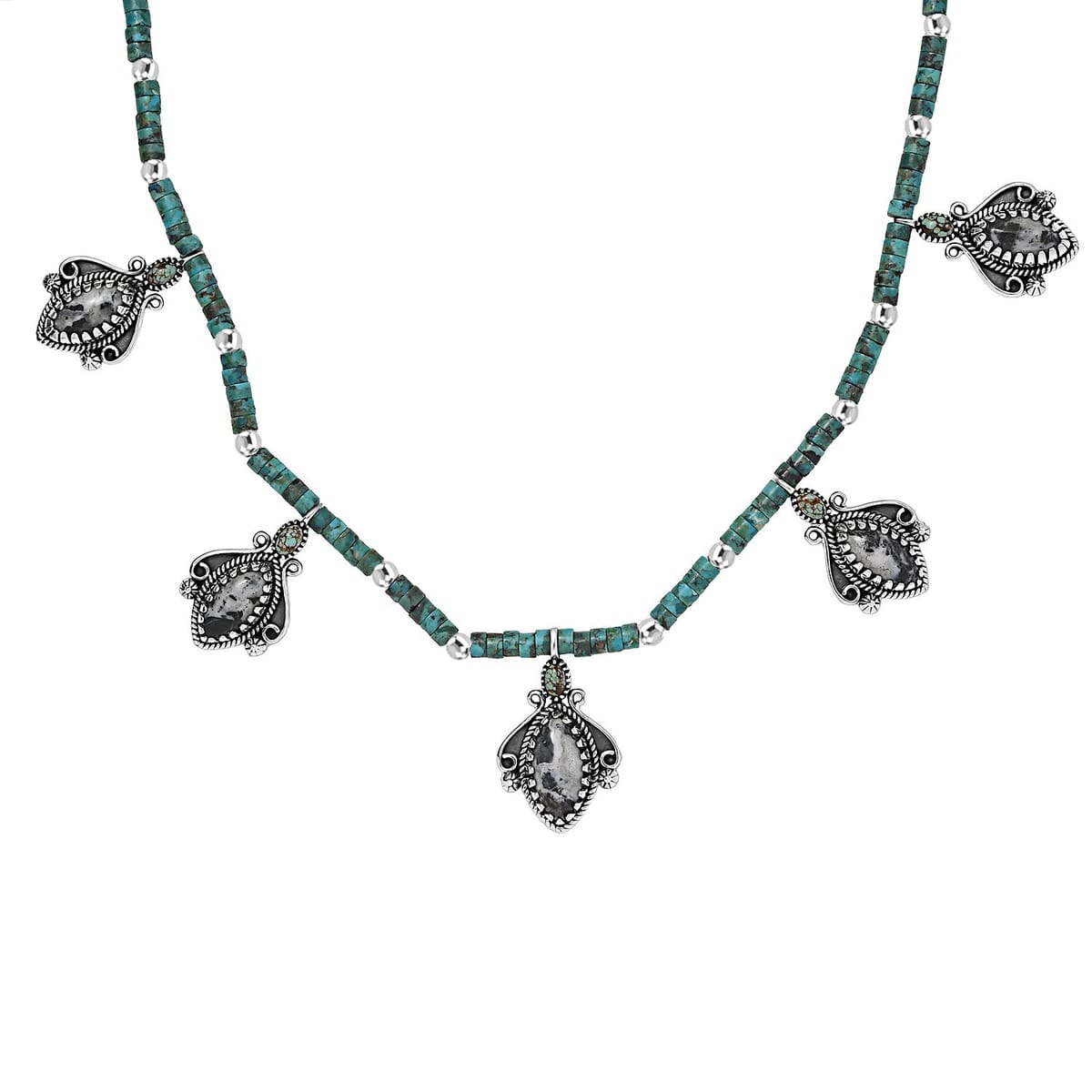 D’Joy Artisan Crafted White Buffalo and Multi Gemstone 62.30 ctw Necklace 18 Inches in Sterling Silver image number 0