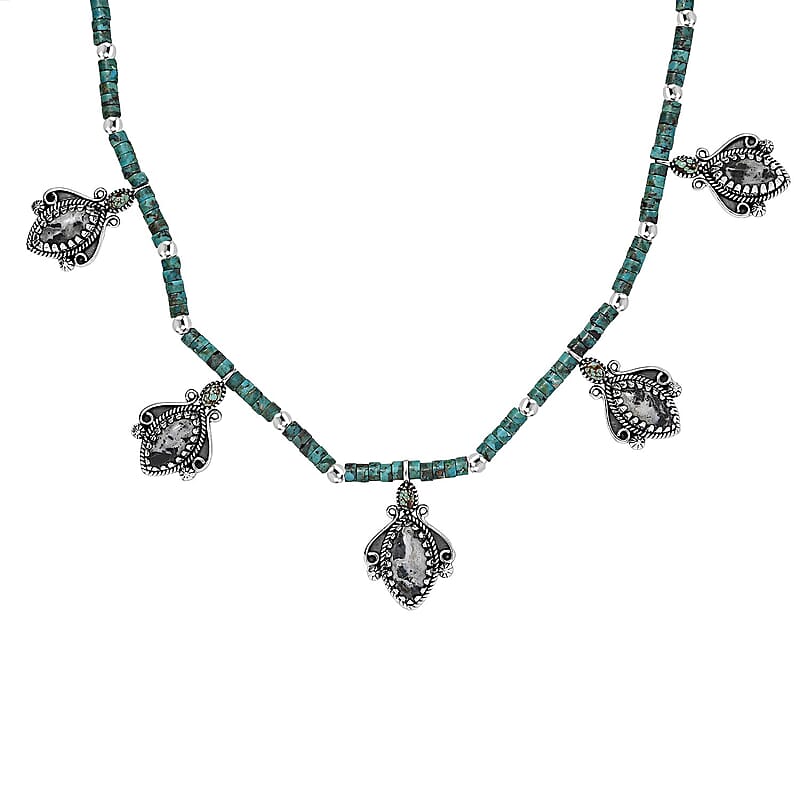 D'Joy Artisan Crafted White Buffalo and Multi Gemstone 62.30 ctw Necklace 18-20 Inches in Sterling Silver