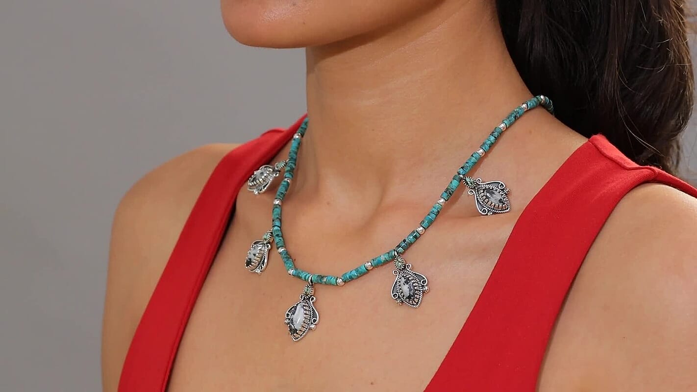 D'Joy Artisan Crafted White Buffalo and Multi Gemstone 62.30 ctw Necklace 18-20 Inches in Sterling Silver