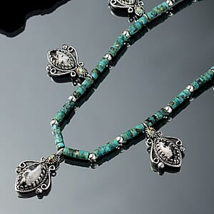 D'Joy Artisan Crafted White Buffalo and Multi Gemstone 62.30 ctw Necklace 18-20 Inches in Sterling Silver