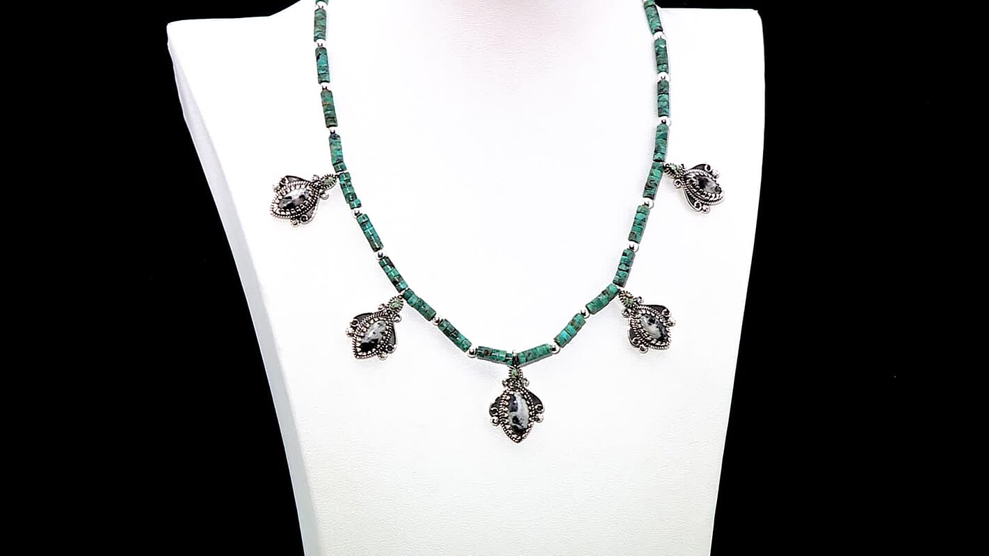 D'Joy Artisan Crafted White Buffalo and Multi Gemstone 62.30 ctw Necklace 18-20 Inches in Sterling Silver