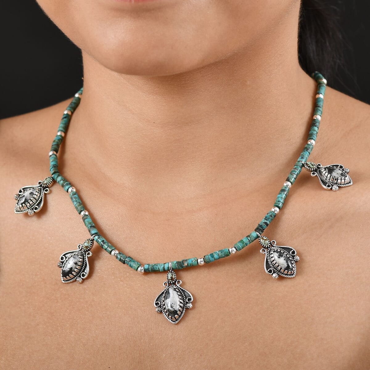 D’Joy Artisan Crafted White Buffalo and Multi Gemstone 62.30 ctw Necklace 18 Inches in Sterling Silver image number 2