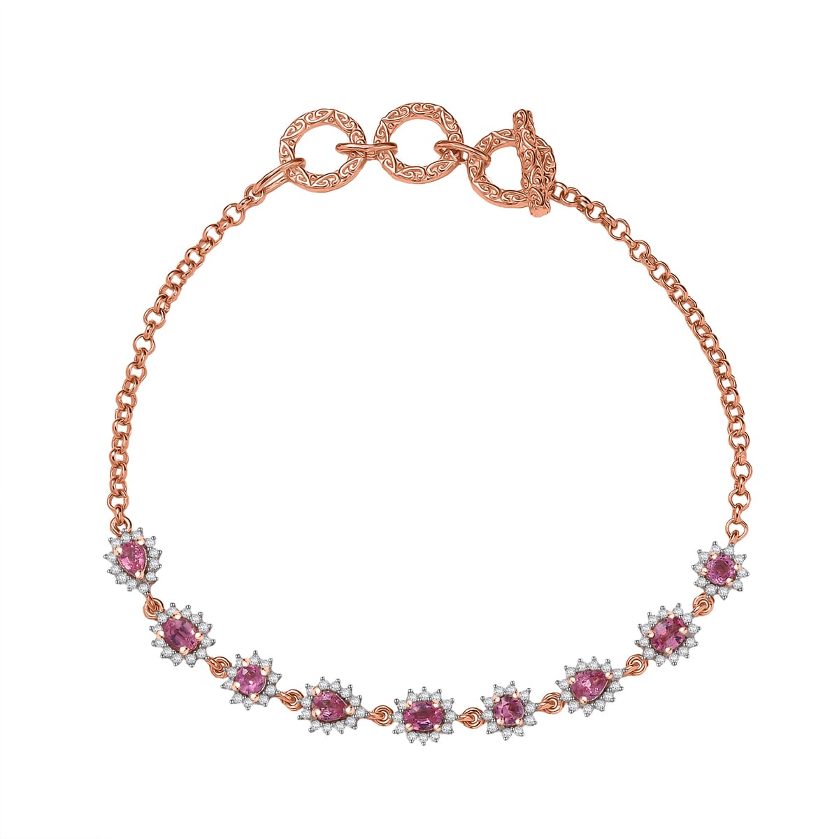 D’Joy Premium Mahenge Spinel and Moissanite 2.35 ctw Bracelet in 18K Vermeil Rose Gold Over Sterling Silver (7.25 In) image number 0