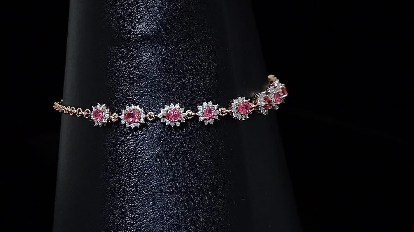 D'Joy Premium Mahenge Spinel and Moissanite 2.35 ctw Regal Rhythm Bracelet in 18K Vermeil Rose Gold Over Sterling Silver (6.50-8.0In)